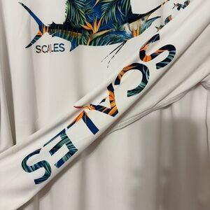 Scales Gear Men’s Pro Performance Fishing Shirt XL White Sailfish SPF 50